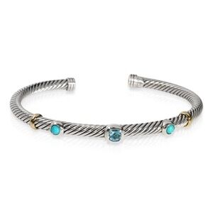 David Yurman Sterling Silver 18k Gold Blue Topaz Turquoise Bracelet 4mm